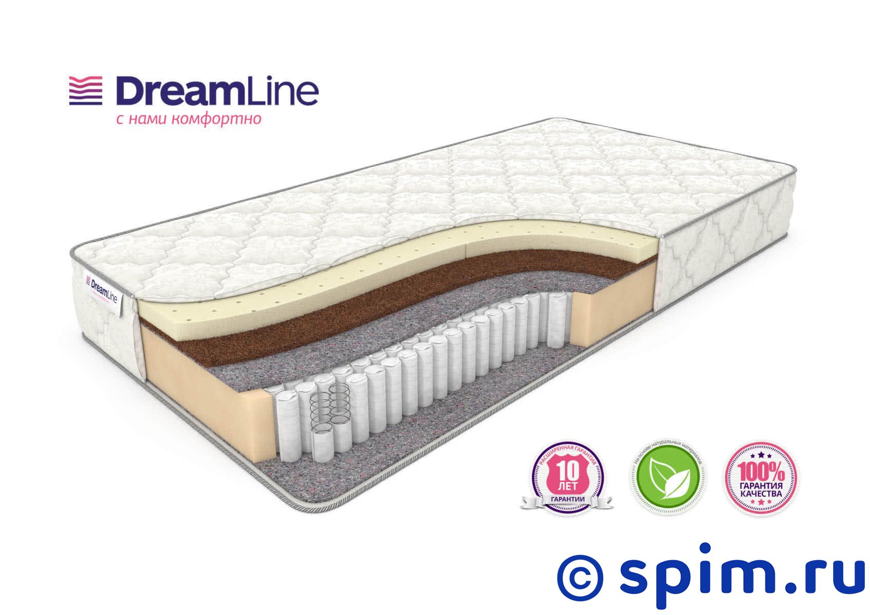 Матрас DreamLine Single SleepDream Medium S1000 140х190 см Матрас DreamLine Single SleepDream Medium S1000 140х190 смМатрасы DreamLine Single<br>Односторонний матрас средней жесткости на независимых пружинах Multipoket S1000 (500 шт/м2), с прослойками из кокоса и натурального латекса. Несъемный чехол из трикотажа. Высота: 20 см. Нагрузка: до 120 кг. Размер ДримЛайн Сингл СлипДрим Медиум С1000 двуспальный: 140 x 190 см<br><br>Ширина см: 140<br>Длина см: 190<br>Линейка: Single