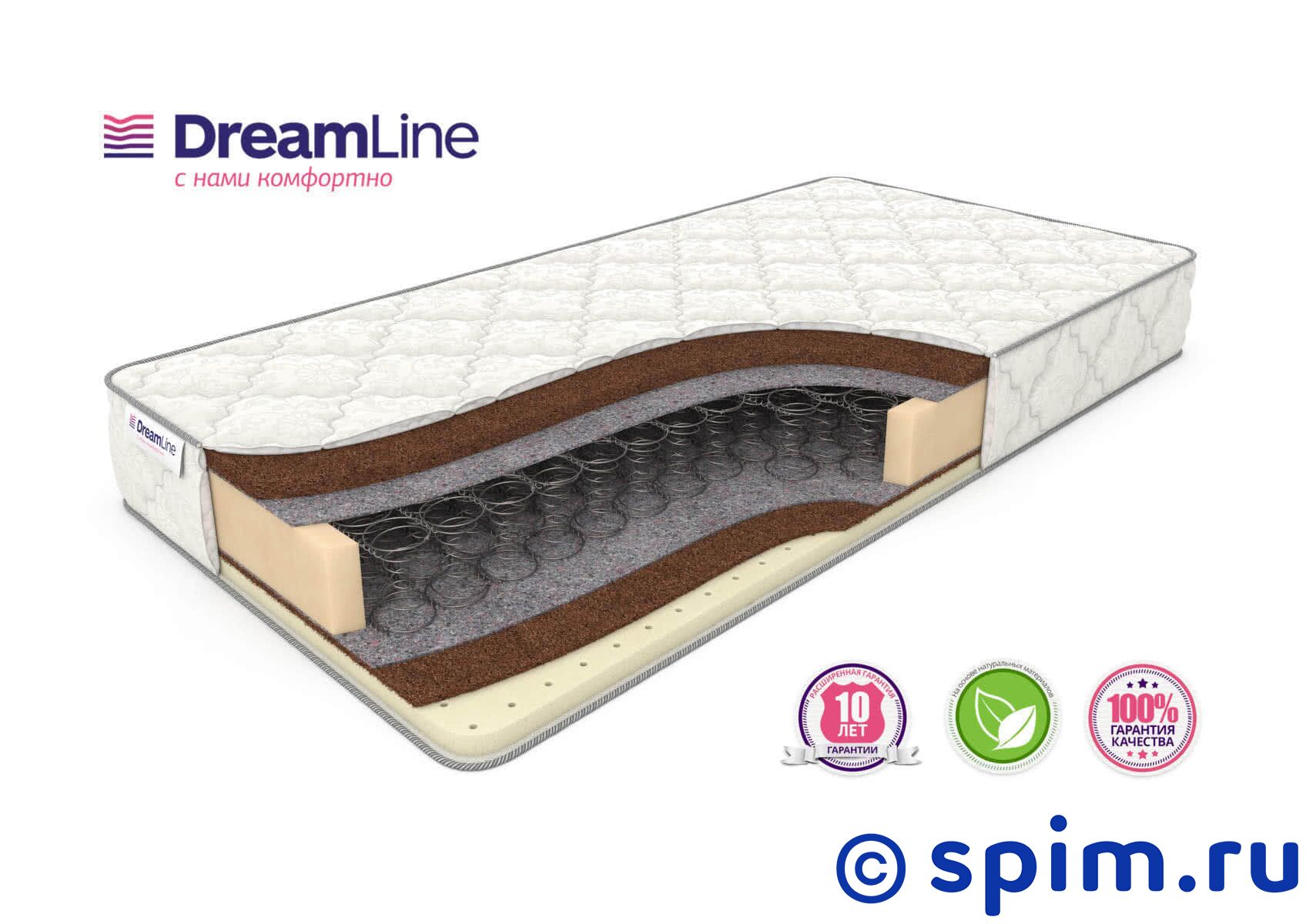 Матрас DreamLine SleepDream Hard Bonnell 200х200 см Матрас DreamLine SleepDream Hard Bonnell 200х200 смМатрасы на пружинном блоке Bonnell<br>Разносторонний матрас на зависимых пружин Bonnell (120 шт/м2): жесткий со стороны кокоса и средней жесткости со стороны кокоса и натурального латекса. Несъемный чехол из хлопкового жаккарда. Высота: 21 см. Нагрузка: до 110 кг. Размер ДримЛайн СлипДрим Хард Боннелл 2-спальный: 200 x 200 см<br><br>Ширина см: 200<br>Длина см: 200