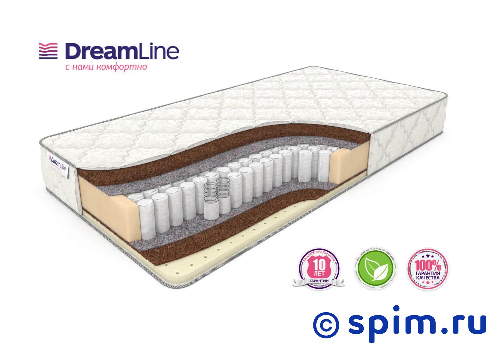 Матрас DreamLine SleepDream Hard Tfk 200х190 см Матрас DreamLine SleepDream Hard Tfk 200х190 смМатрасы DreamLine на пружинном блоке TFK<br>Разносторонний матрас на независимых пружинах TFK (256 пружин/м2): жесткий со стороны кокоса и средней жесткости со стороны натурального латекса и кокоса. Несъемный чехол из хлопкового жаккарда. Нагрузка до 120 кг. Высота: 22 см. Размер ДримЛайн СлипДрим Хард Тфк 2-спальный: 200 x 190 см<br><br>Ширина см: 200<br>Длина см: 190