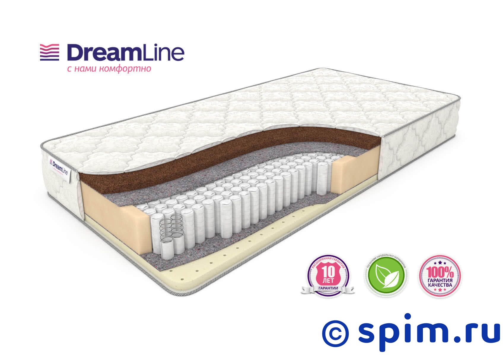Матрас DreamLine SleepDream S1000 160х190 см Матрас DreamLine SleepDream S1000 160х190 смМатрасы DreamLine на пружинном блоке Multipoket S1000<br>Разносторонний матрас на независимых пружинах Multipoket S1000 (500 пружин/м2): жесткий со стороны кокоса и мягкий со стороны натурального латекса. Несъемный чехол из трикотажа. Нагрузка до 130 кг. Высота: 21 см. Размер ДримЛайн СлипДрим С1000 двуспальный: 160 x 190 см<br><br>Ширина см: 160<br>Длина см: 190
