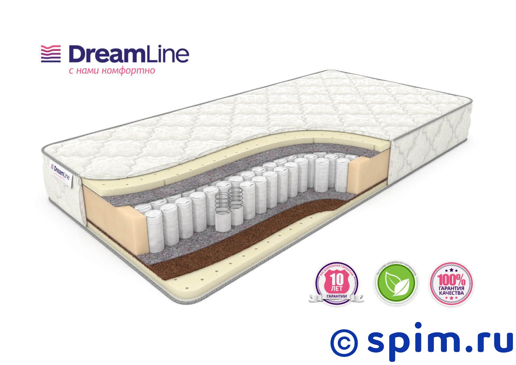Матрас DreamLine SleepDream Soft Tfk 200х195 см Матрас DreamLine SleepDream Soft Tfk 200х195 смМатрасы DreamLine на пружинном блоке TFK<br>Разносторонний матрас на независимых пружинах TFK (256 пружин/м2): мягкий со стороны натурального латекса и средней жесткости со стороны натурального латекса и кокоса. Несъемный чехол из хлопкового жаккарда. Нагрузка до 110 кг. Высота: 22 см. Размер ДримЛайн СлипДрим Софт Тфк 2-спальный: 200 x 195 см<br><br>Ширина см: 200<br>Длина см: 195