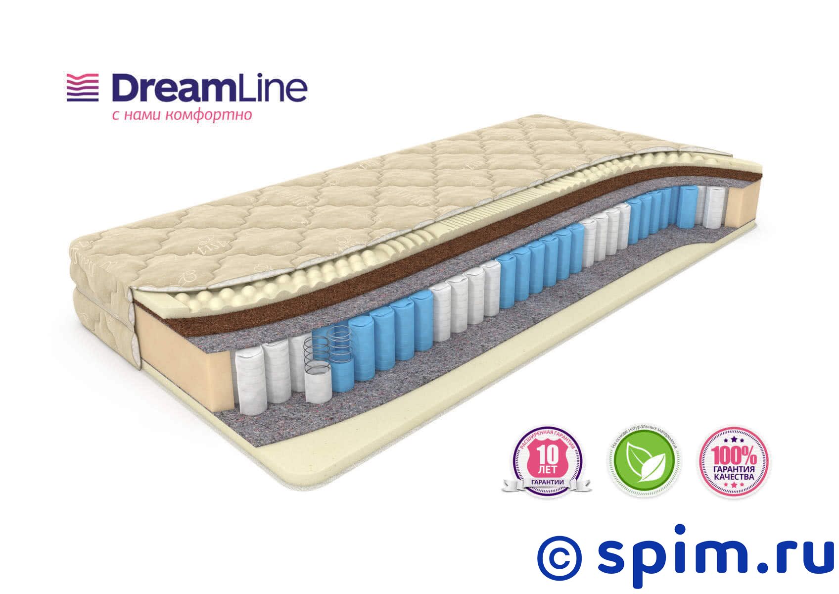 Матрас DreamLine Soft Smart Zone 160х190 см Матрас DreamLine Soft Smart Zone 160х190 смМатрасы DreamLine Smart Zone<br>Разносторонний матрас на 5-тизонном блоке Sz (250 шт/м2): мягкий со стороны ячеистого латекса (7 зон) и средней жесткости со стороны кокоса и ячеистого латекса (7 зон). Несъемный чехол из трикотажа. Высота: 22 см. Нагрузка: до 150 кг. Размер ДримЛайн Софт Смарт Зоне двуспальный: 160 x 190 см<br><br>Ширина см: 160<br>Длина см: 190<br>Линейка: Smart