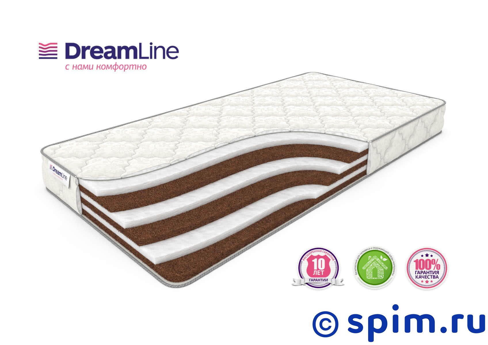 Матрас DreamLine Springless Mix Hol 150х190 см Матрас DreamLine Springless Mix Hol 150х190 смМатрасы DreamLine Springless<br>Разносторонний матрас высокой жесткости из чередующихся слоев холлофайбера и кокоса. Несъемный чехол из хлопкового жаккарда. Высота: 19 см. Нагрузка: до 110 кг. Размер ДримЛайн Спринглесс Микс Хол двуспальный: 150 x 190 см<br><br>Ширина см: 150<br>Длина см: 190<br>Линейка: Springless