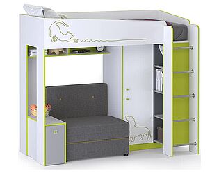 Кровать-чердак Mobi Альфа с диванным блоком (зеленый лайм)