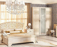 Бело-золотая спальня в стиле неоклассика - белая мебель с резными фасадами с золотом в интернет-магазине MebHomе.ru.