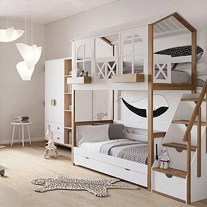 Кровать чердак Домик - Детская кровать для мальчика и девочки - Купить кроватку для детей