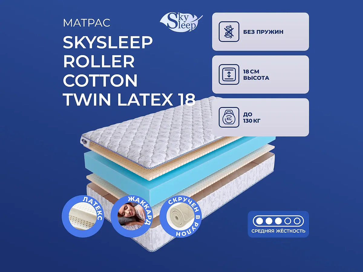 SkySleep Roller Cotton Twin Latex 18