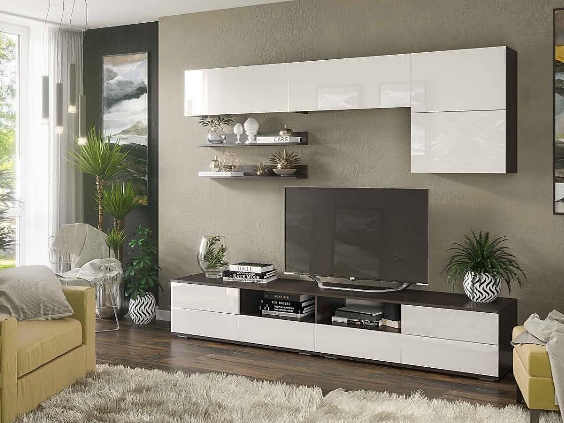 мебель для гостиной в современном стиле белый глянец