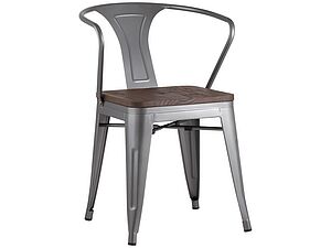 Купить стул STOOL GROUP TOLIX ARM WOOD с подлокотниками Серебристый матовый/Темное дерево