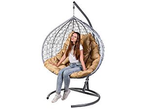 Купить кресло Bigarden Gemini promo gray (двойное со стойкой) Бежевая подушка