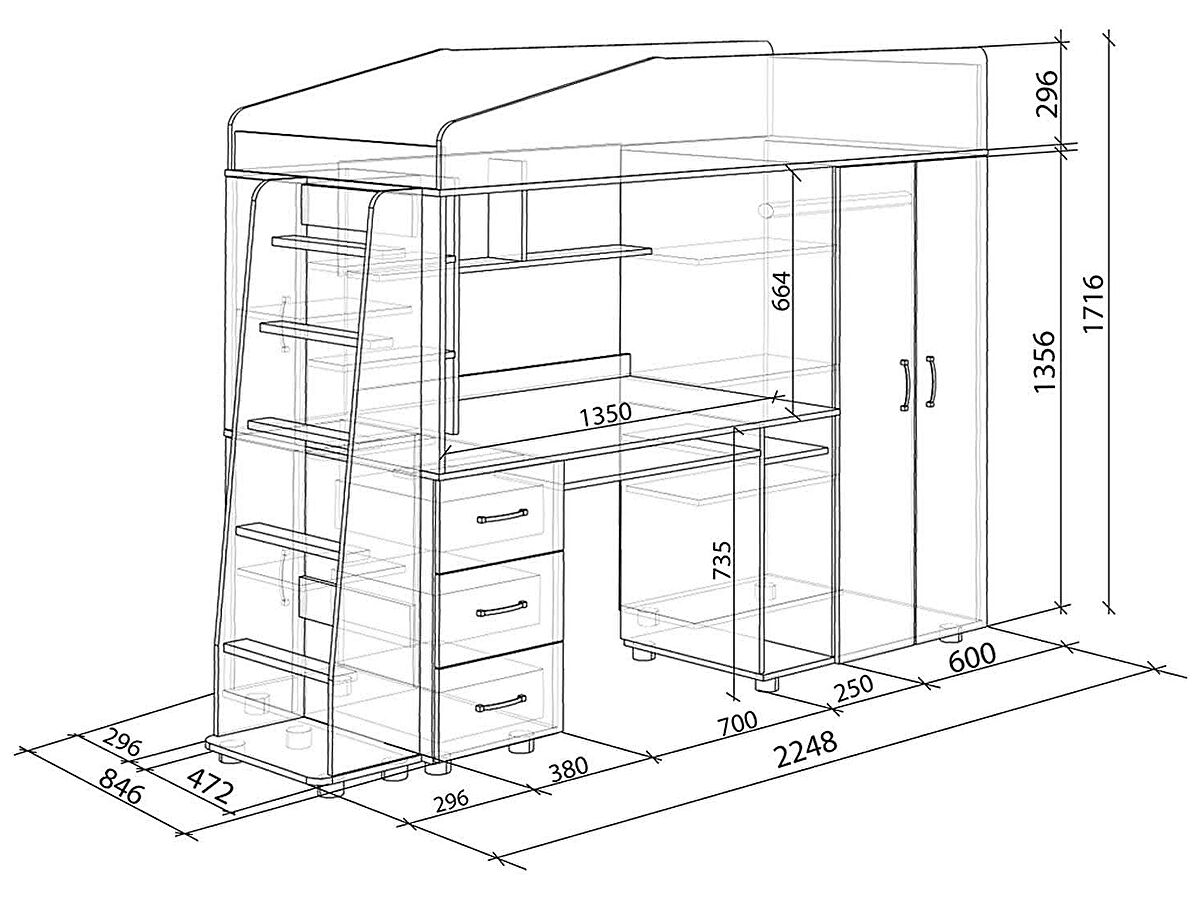 схема сборки кровать чердак со столом и шкафом