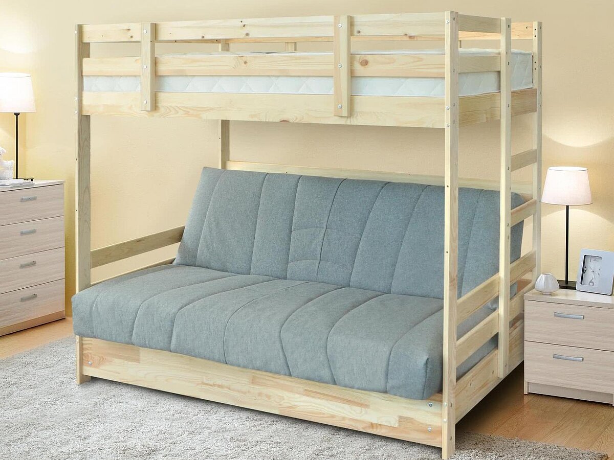 Кровать Боровичи двухъярусная массив с диваном БНП