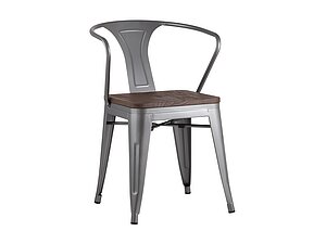 Купить стул STOOL GROUP TOLIX ARM WOOD с подлокотниками Серебристый матовый/Темное дерево
