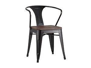 Купить стул STOOL GROUP TOLIX ARM WOOD с подлокотниками Черный глянцевый/Темное дерево