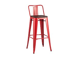 Купить стул STOOL GROUP Tolix Wood барный со спинкой Красный глянцевый/Темное дерево
