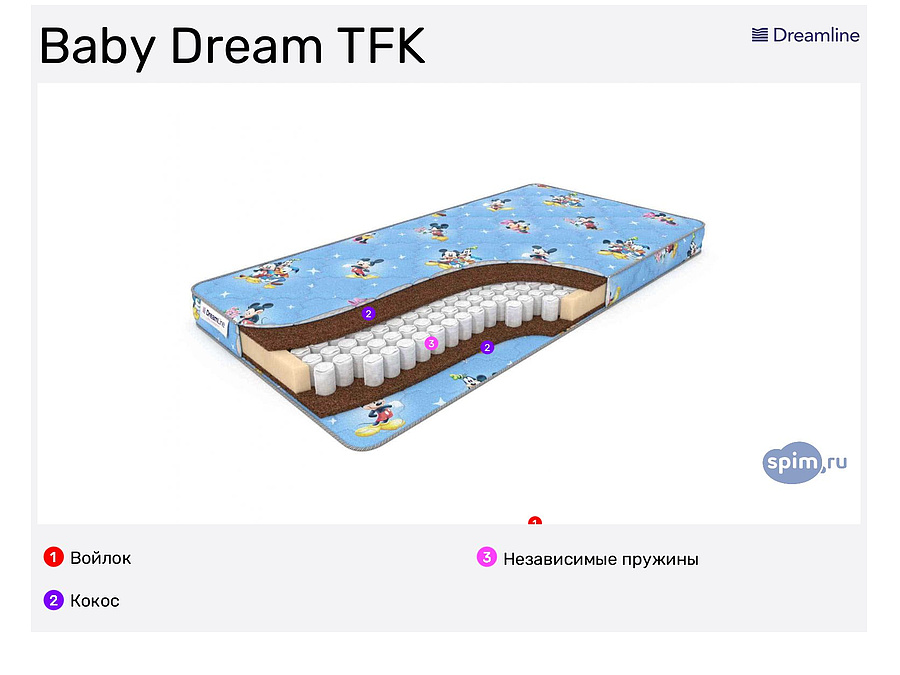 Детский матрас dreamline baby dream tfk