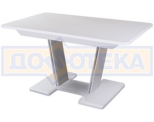 Купить стол Домотека Румба ПР-2 с центральной ножкой 04/БЛ 03-2 БЛ, белый/камень белого цвета