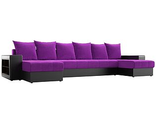 Купить диван Лига Диванов П-образный Дубай микровельвет фиолетовый/ эко кожа черный