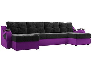 Купить диван Лига Диванов П-образный Меркурий микровельвет черный/фиолетовый