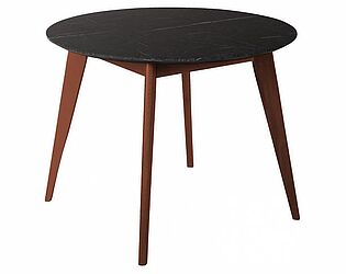 Купить стол R-Home Лунд (диаметр 860) Мрамор графит/Темный орех