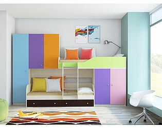 Купить кровать РВ Мебель Лео двухъярусная с разноцветными фасадами
