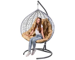 Купить кресло Bigarden Gemini promo gray (двойное) Бежевая подушка