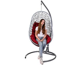 Купить кресло Bigarden Easy серое (со стойкой) Красная подушка
