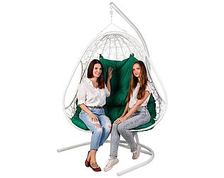 Купить кресло Bigarden Primavera White двойное подвесное, зеленая подушка