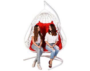 Купить кресло Bigarden Primavera White двойное подвесное, красная подушка