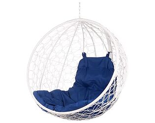 Купить кресло Bigarden Kokos White BS (без стойки) Синяя подушка